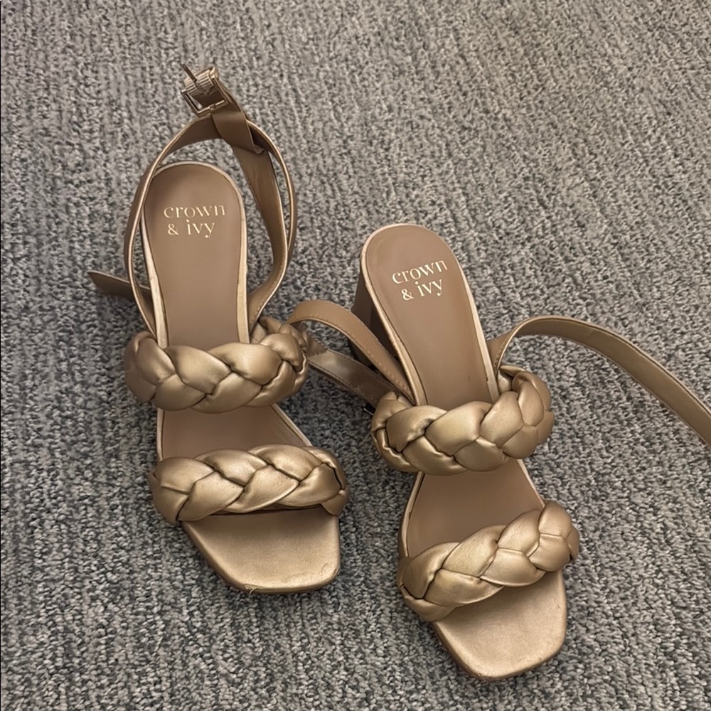 Crown & Ivy Beige Braided Heeled Sandals